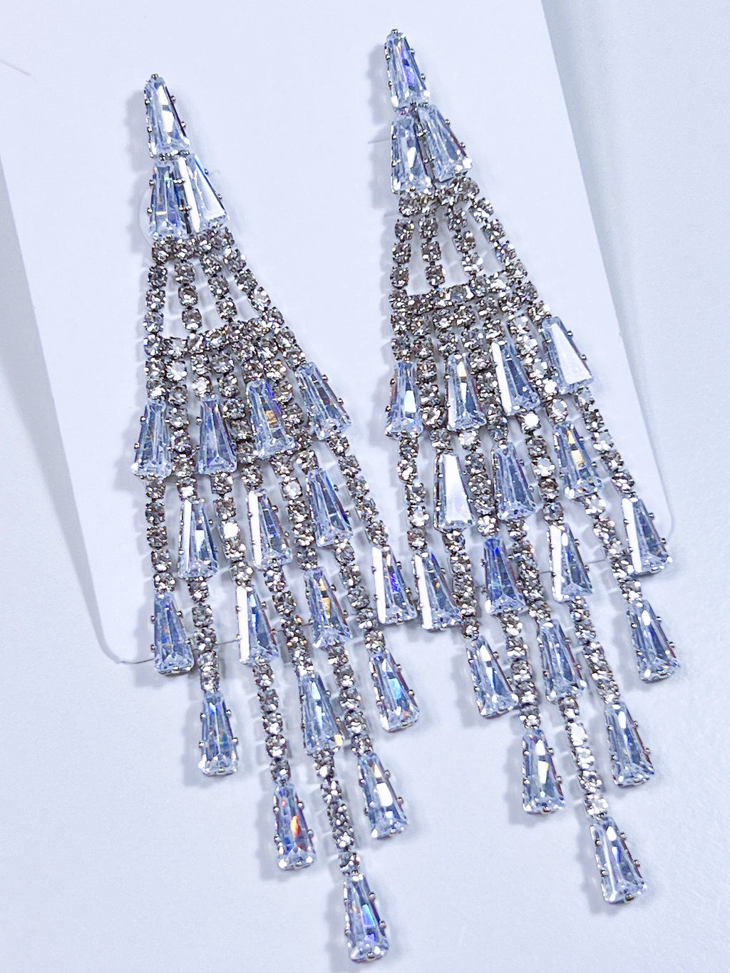 Sliver Gemstone Cascade Chandelier Earrings