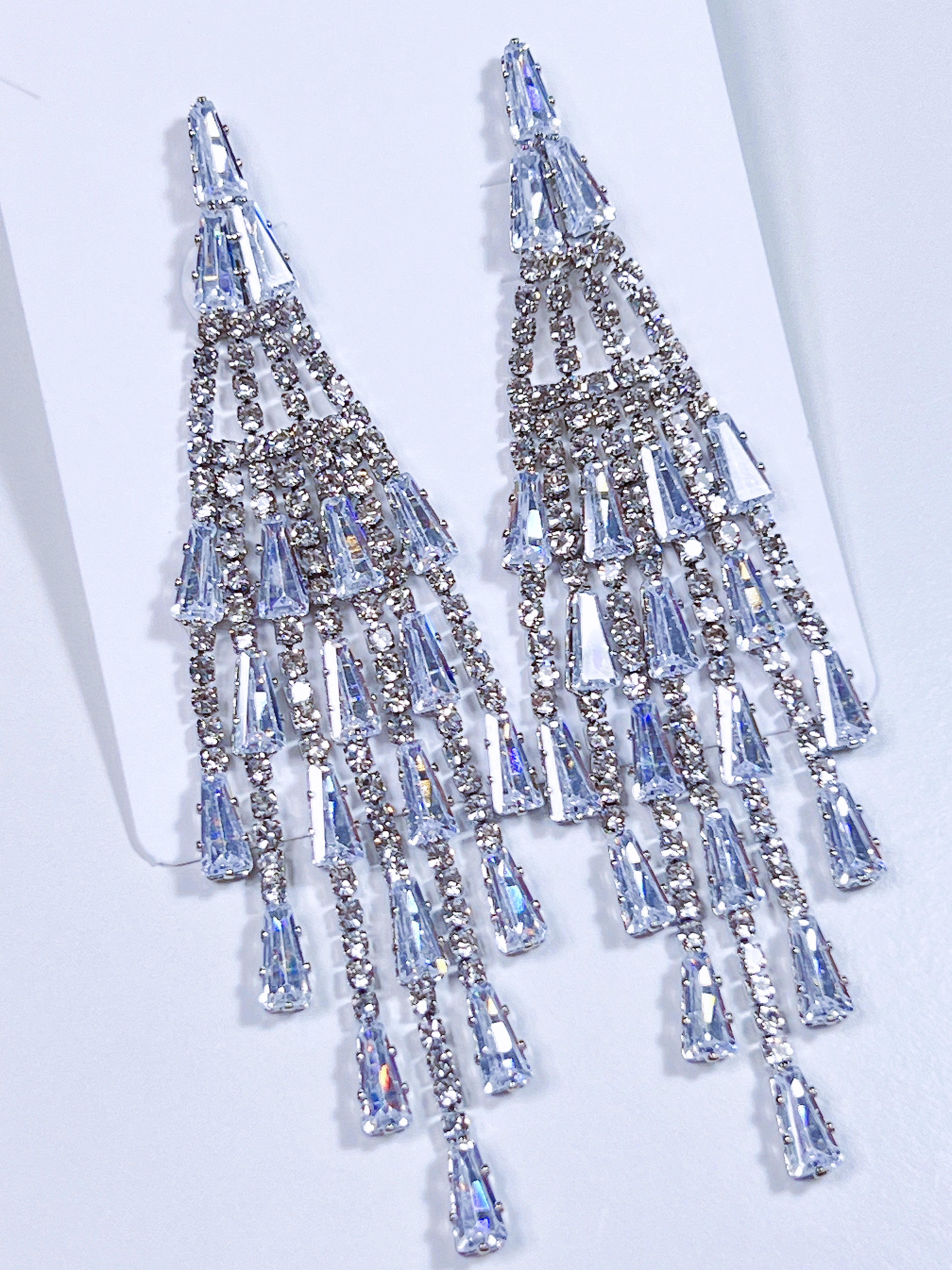 Sliver Gemstone Cascade Chandelier Earrings