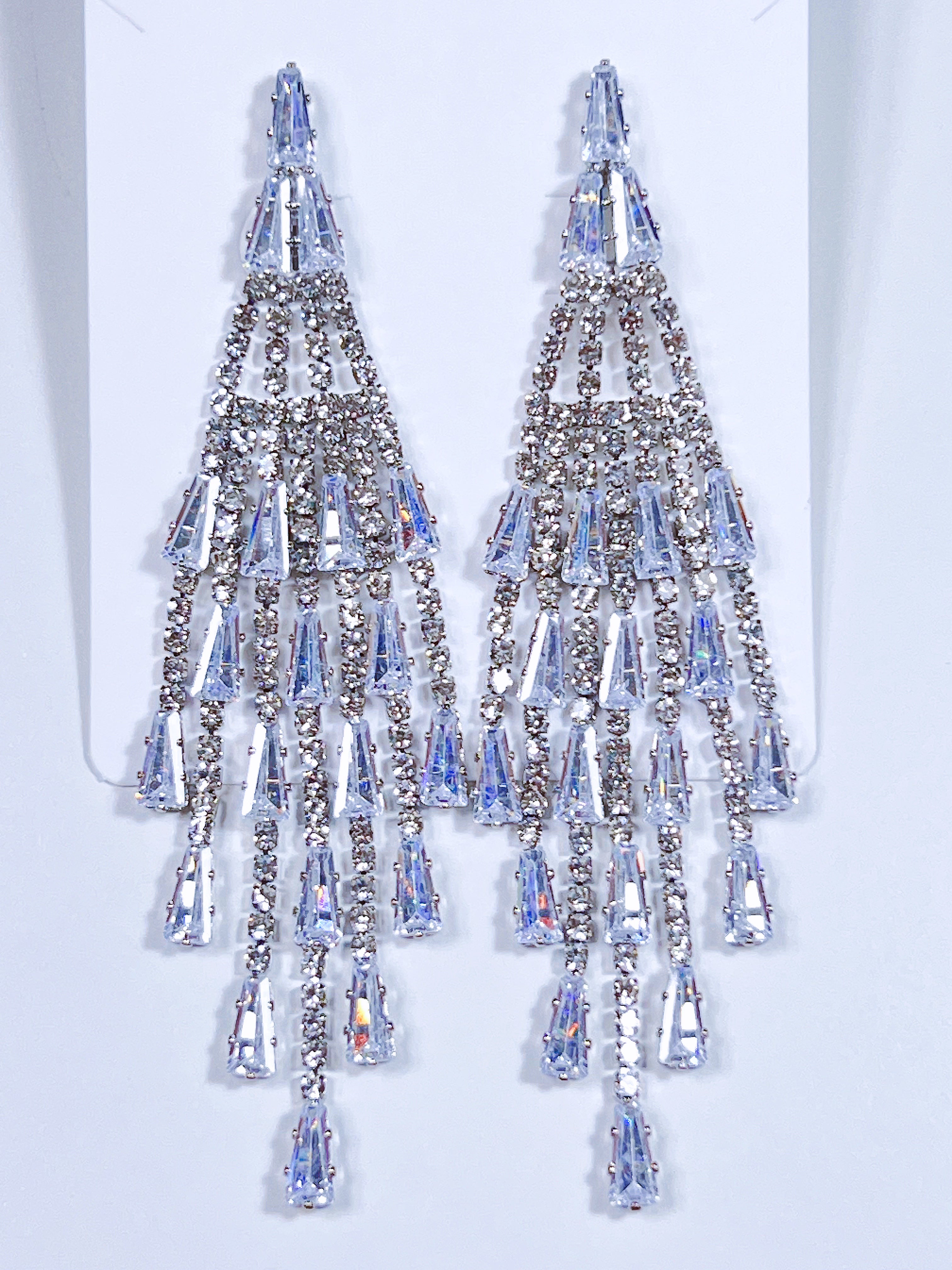 Sliver Gemstone Cascade Chandelier Earrings