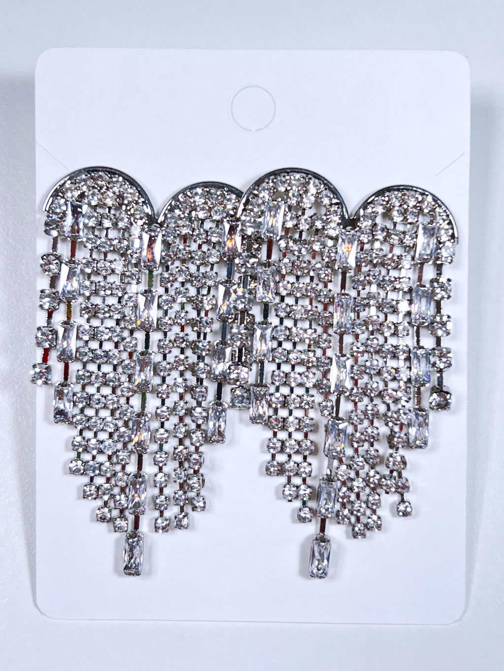 Silver Majestic Heart Waterfall Rhinestone Earrings