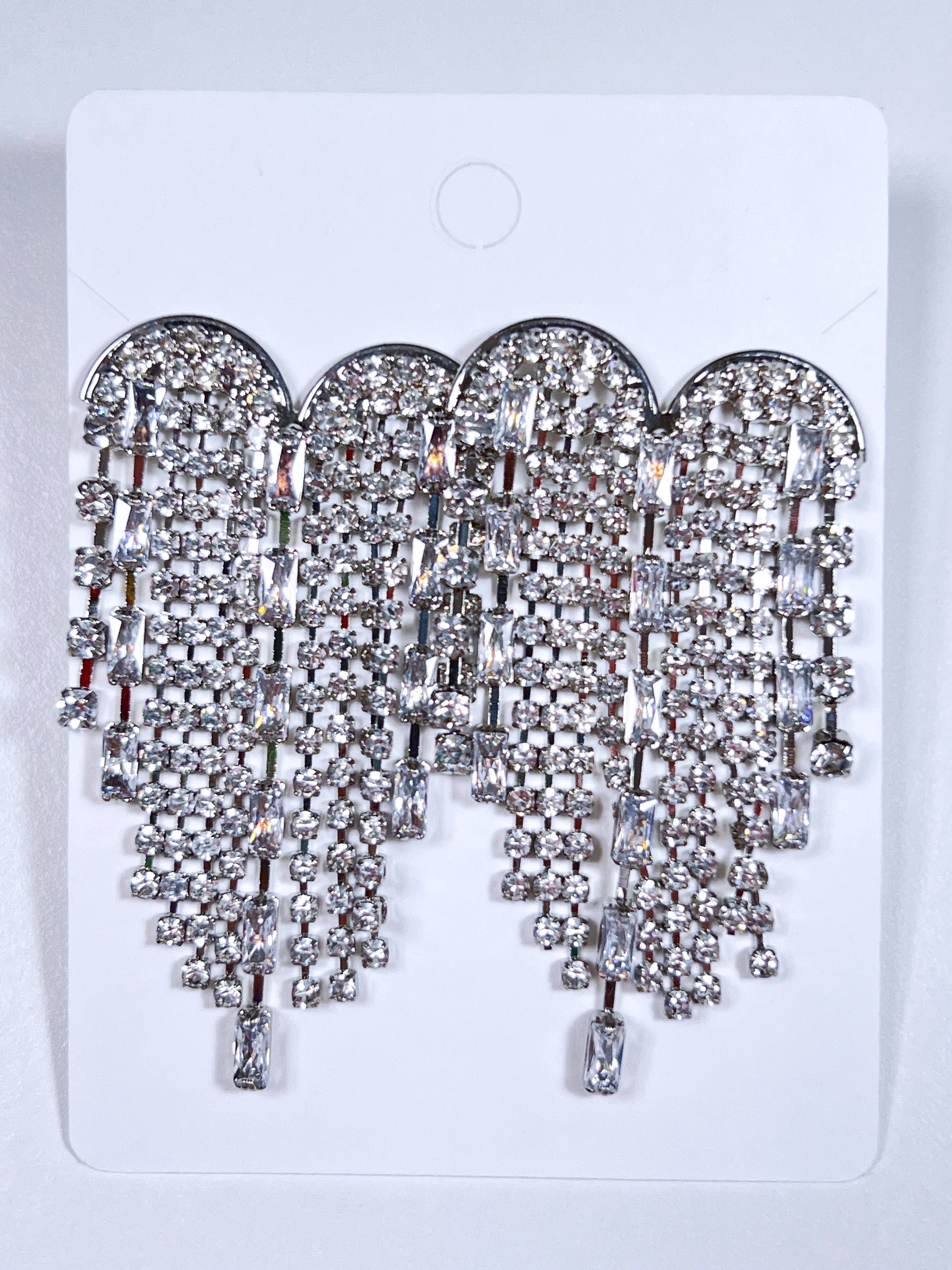 Silver Majestic Heart Waterfall Rhinestone Earrings