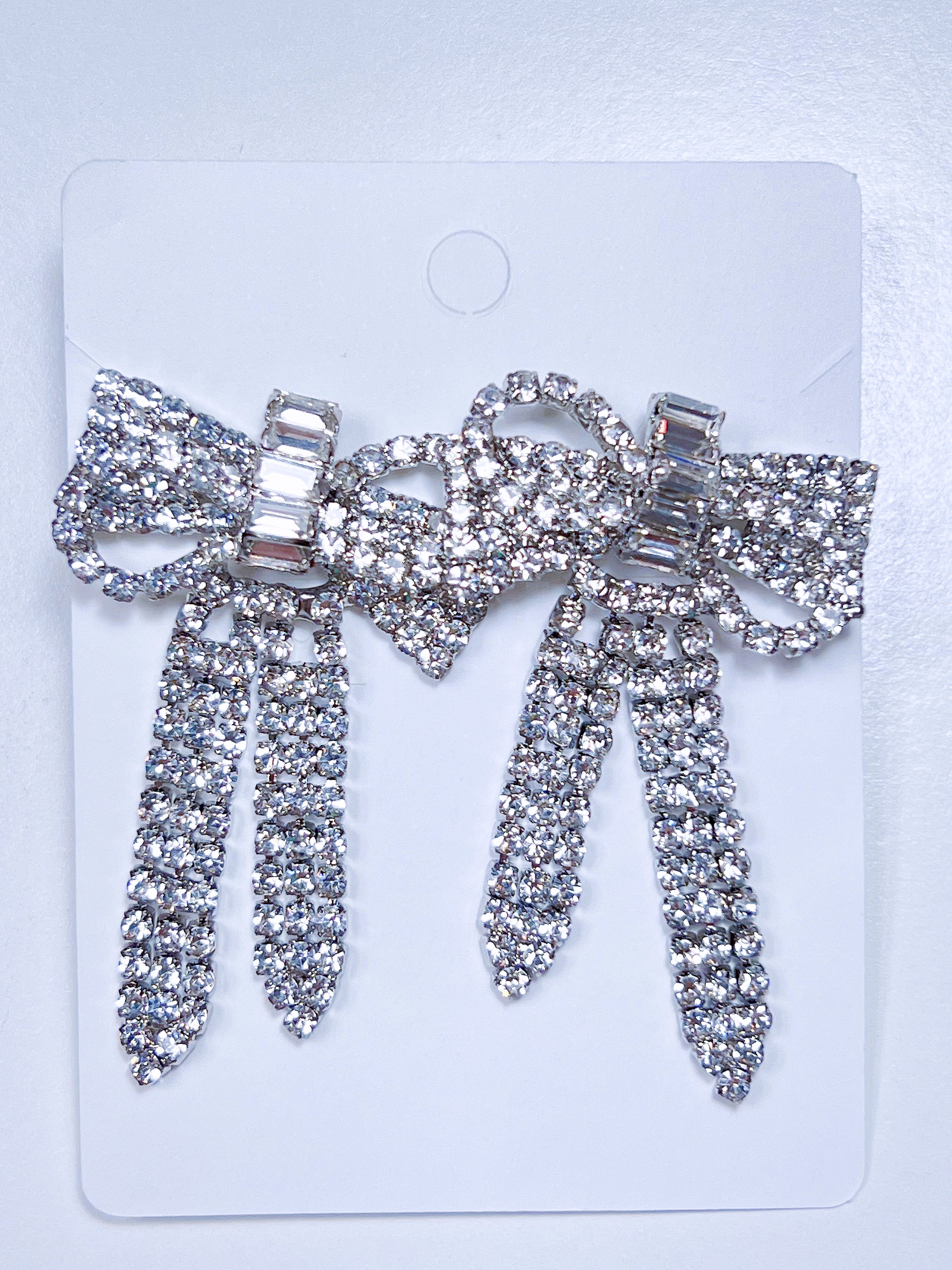 Full Rhinestone Ribbon Statement Earrings