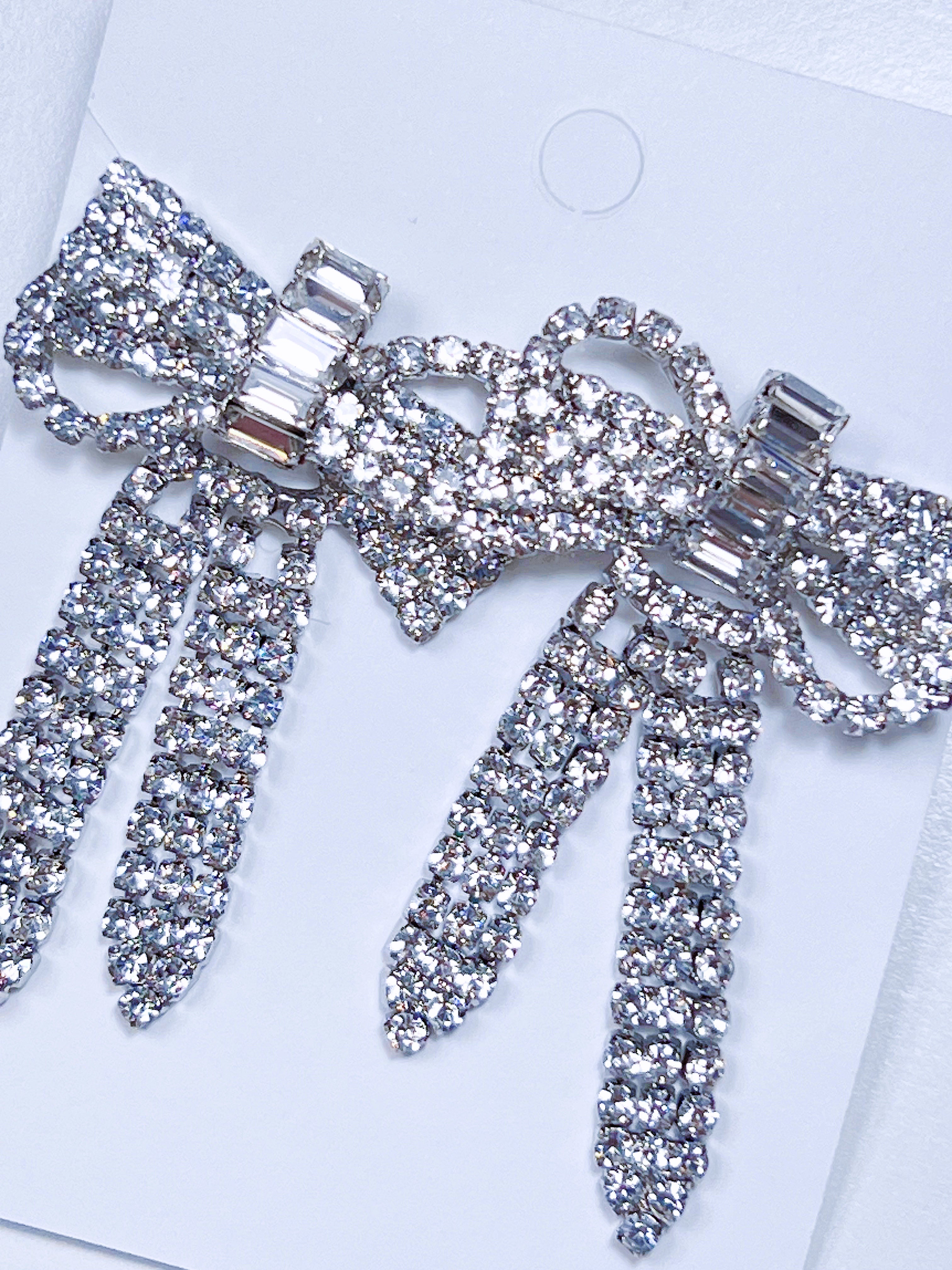 Full Rhinestone Ribbon Statement Earrings