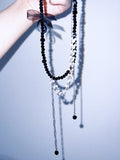Sparkling Rhinestone & Black Bead Layered Streamer Necklace