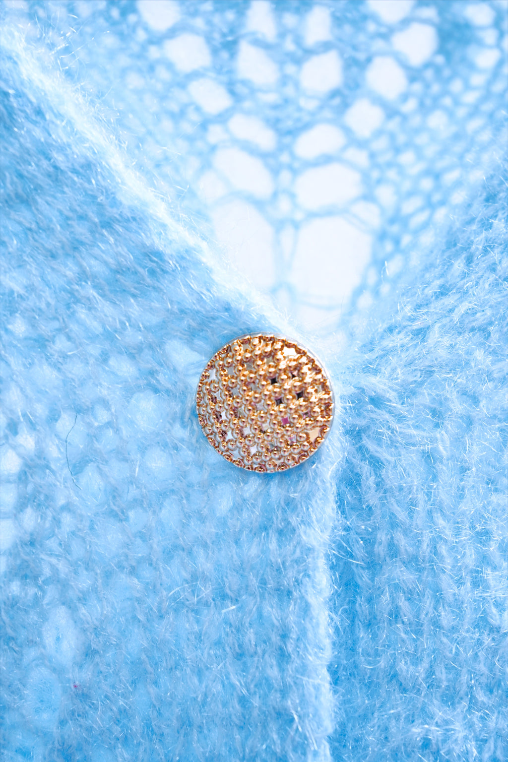 Powder Blue Knit Ribbon Decorated Buttoned Cardigan