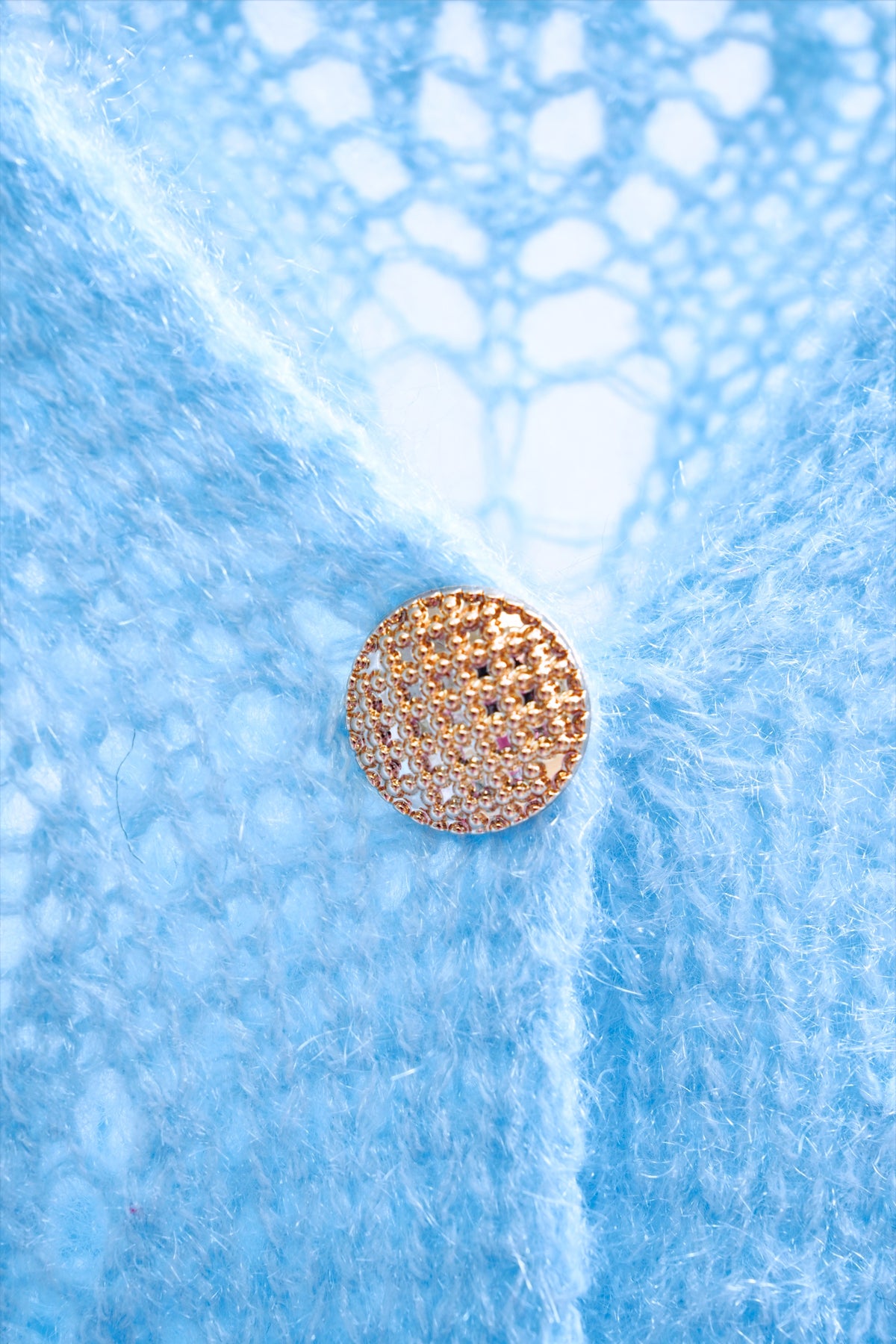 Powder Blue Knit Ribbon Decorated Buttoned Cardigan