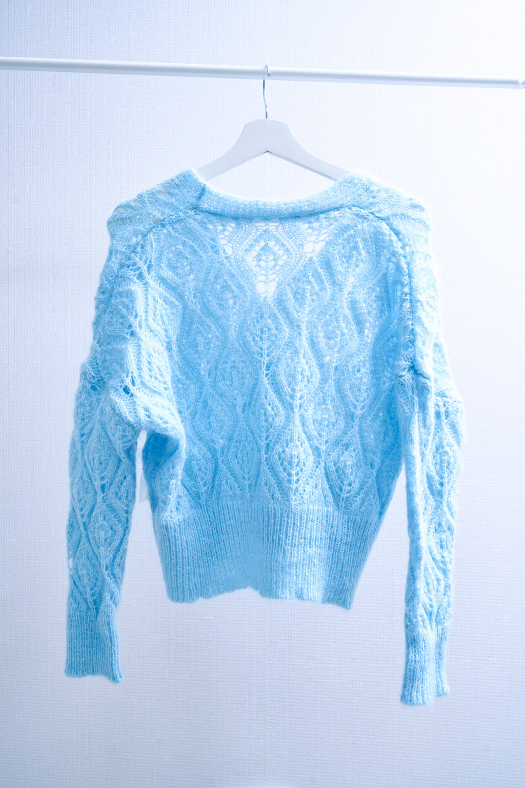 Powder Blue Knit Ribbon Decorated Buttoned Cardigan