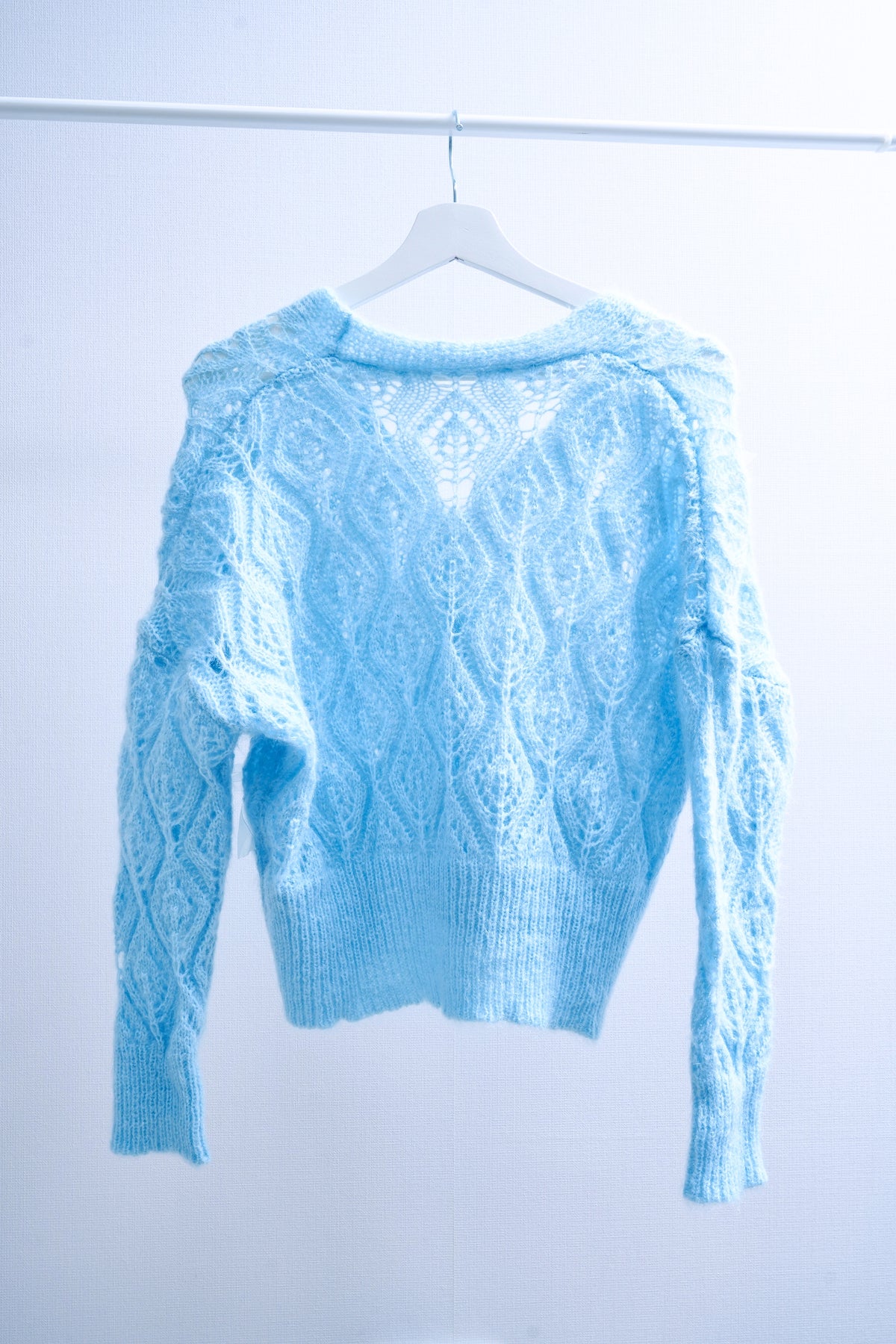 Powder Blue Knit Ribbon Decorated Buttoned Cardigan