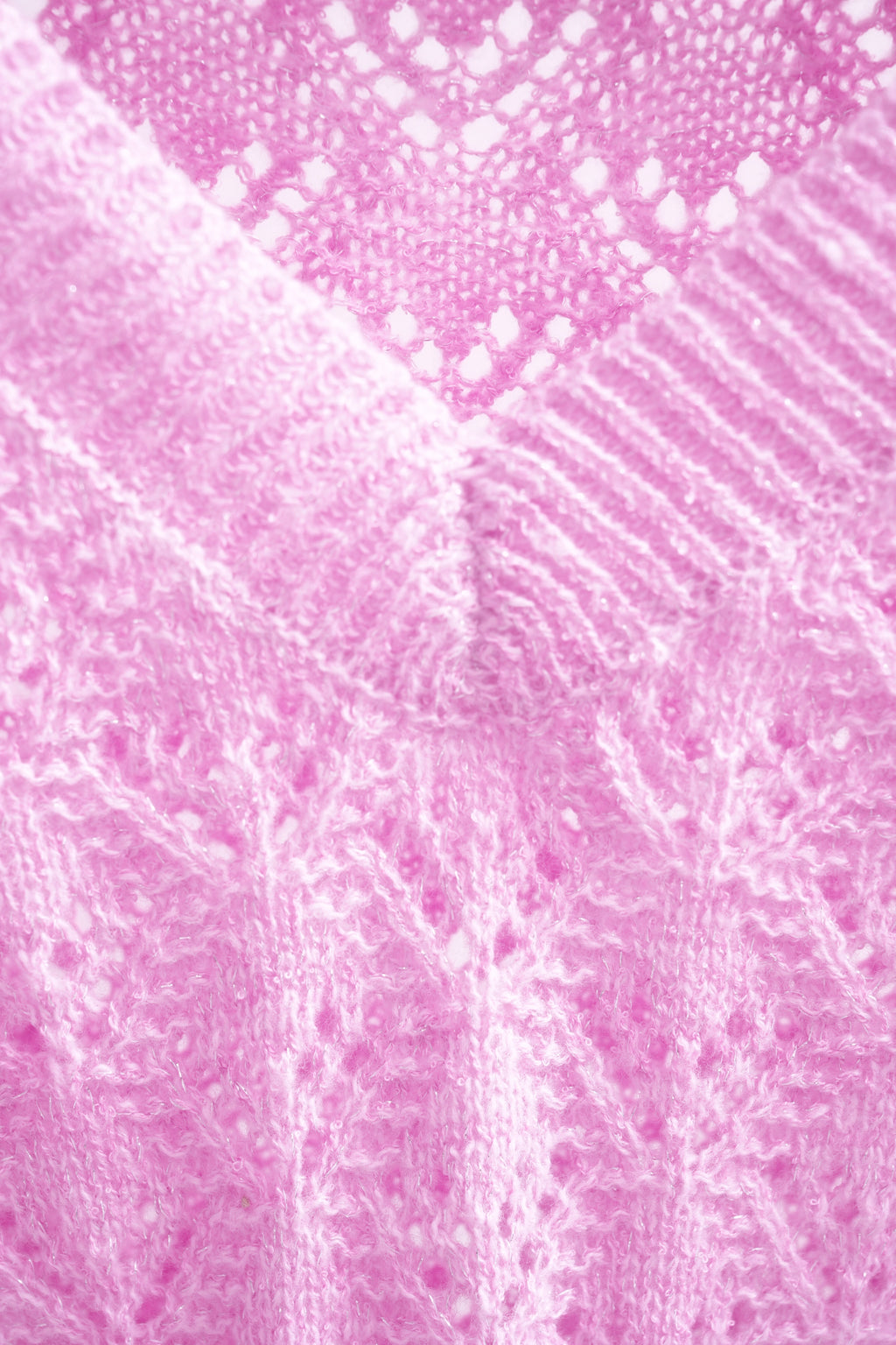 Magenta Pointelle Pattern Puff Sleeve Knit Sweater