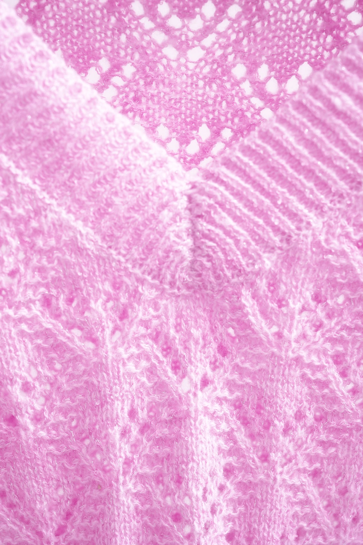 Magenta Pointelle Pattern Puff Sleeve Knit Sweater