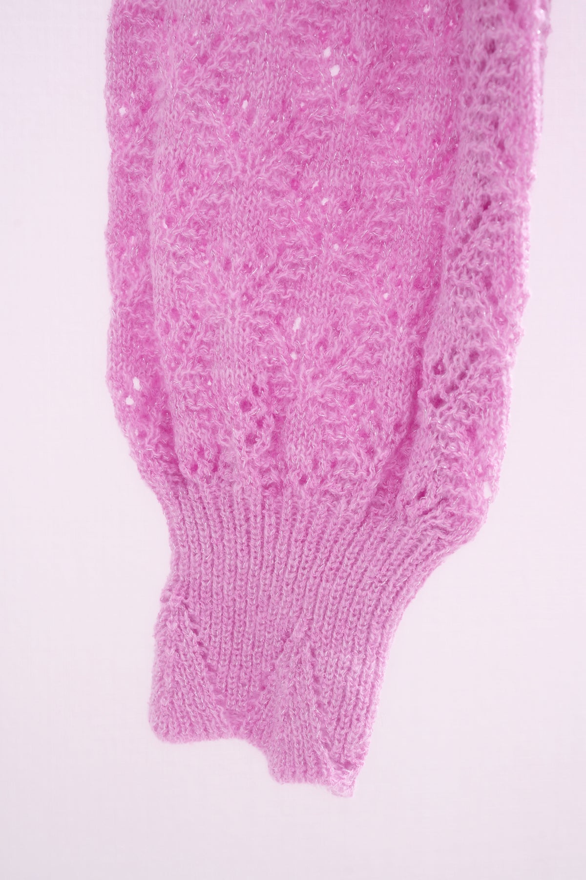 Magenta Pointelle Pattern Puff Sleeve Knit Sweater