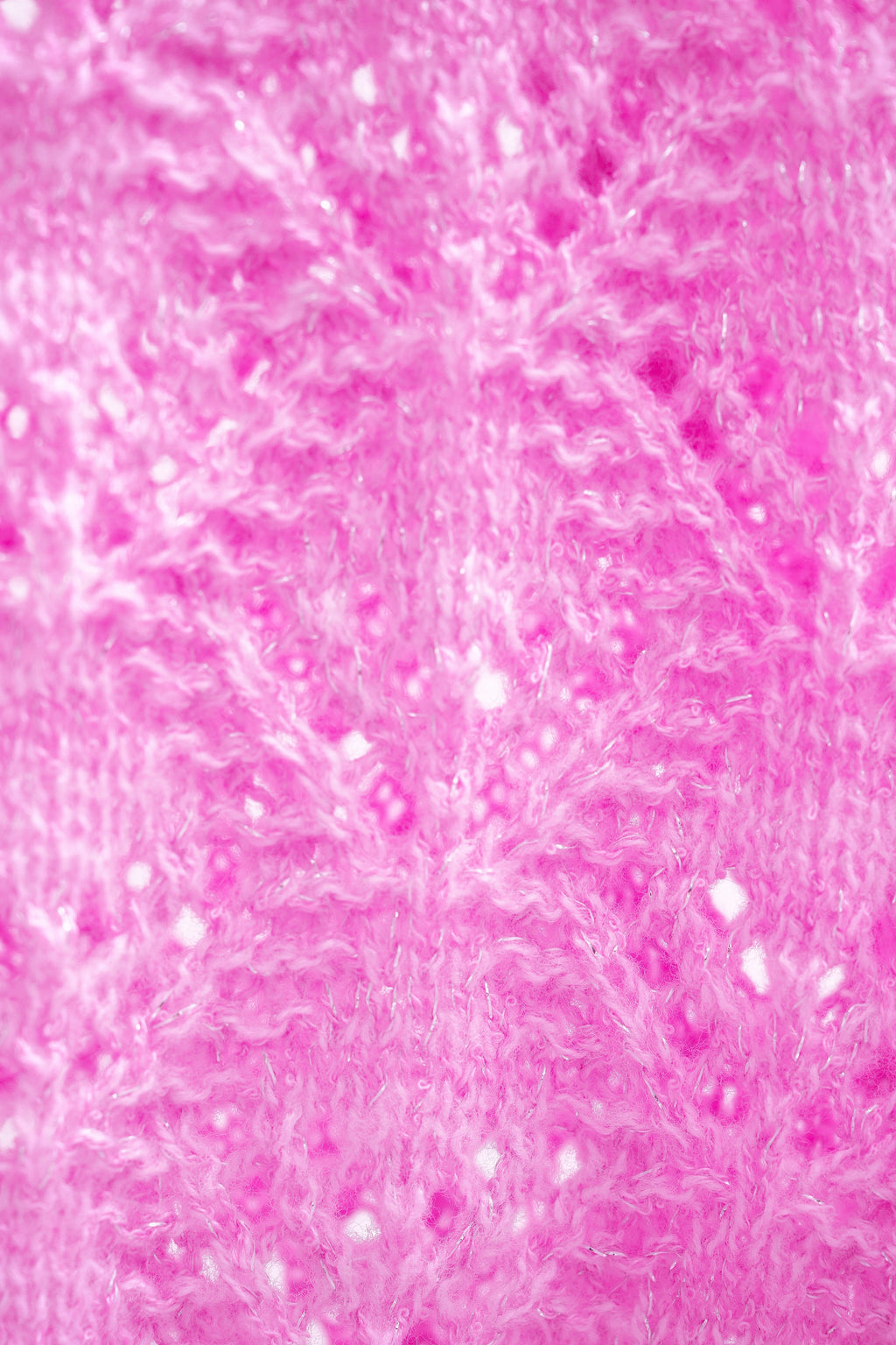 Magenta Pointelle Pattern Puff Sleeve Knit Sweater
