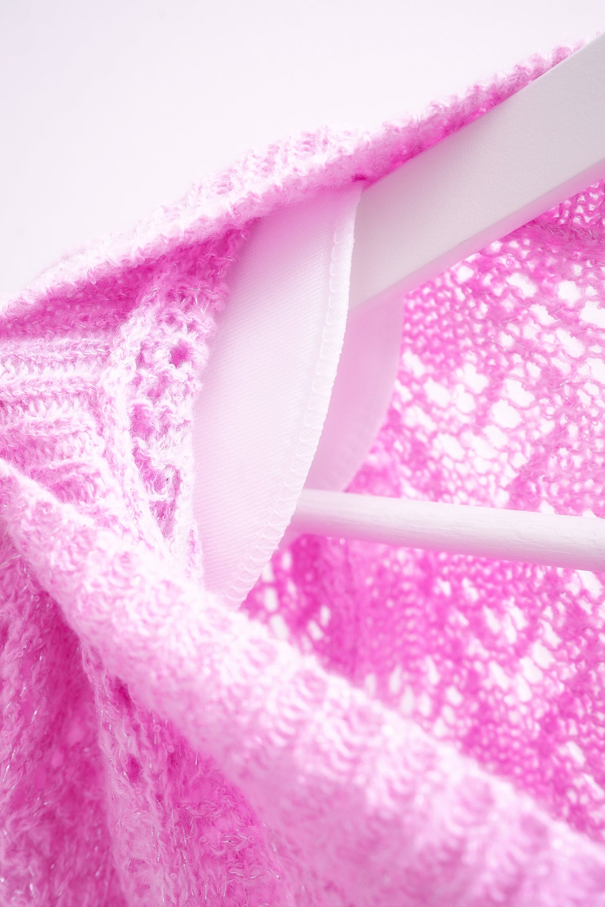 Magenta Pointelle Pattern Puff Sleeve Knit Sweater