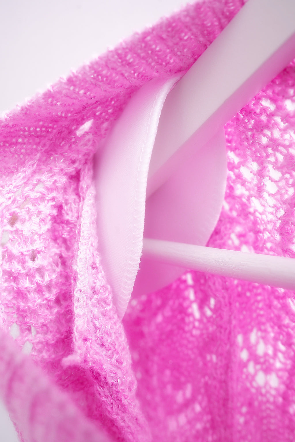 Magenta Pointelle Pattern Puff Sleeve Knit Sweater
