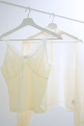 Ivory Sheer High-Neck Top & Velvet Lace Blouse Set