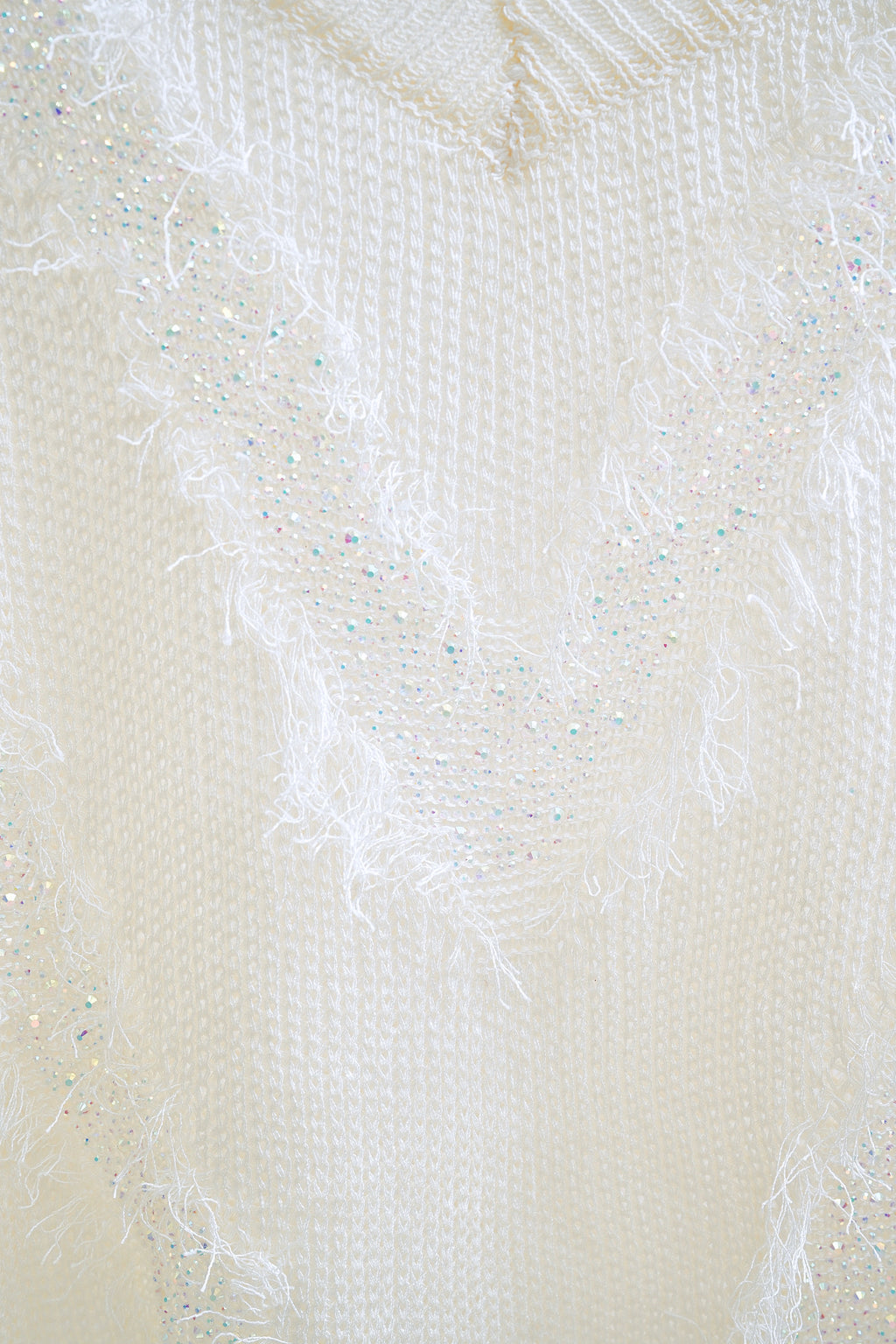 Shiny V-Neck Rhinestone Trimmed Sweater (Cream)