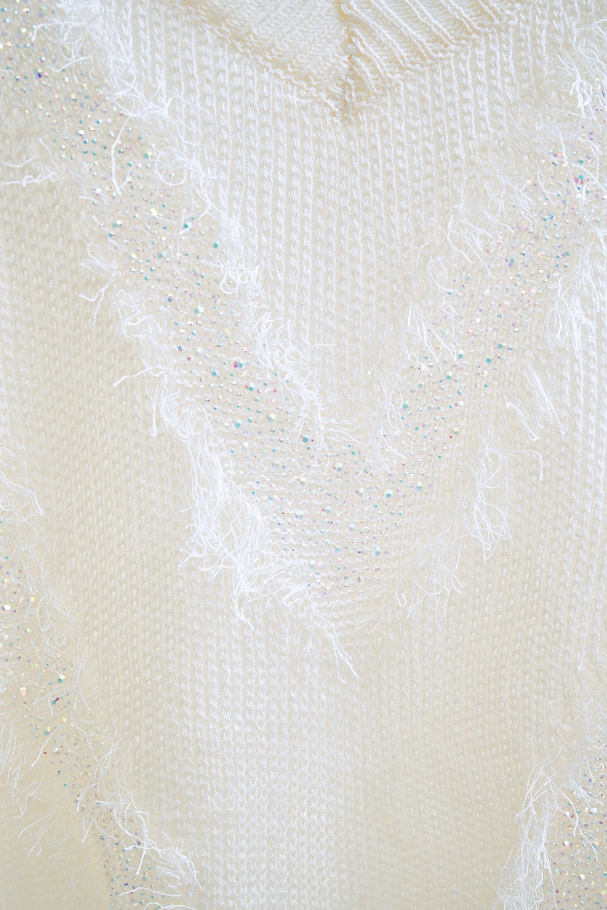 Shiny V-Neck Rhinestone Trimmed Sweater (Cream)
