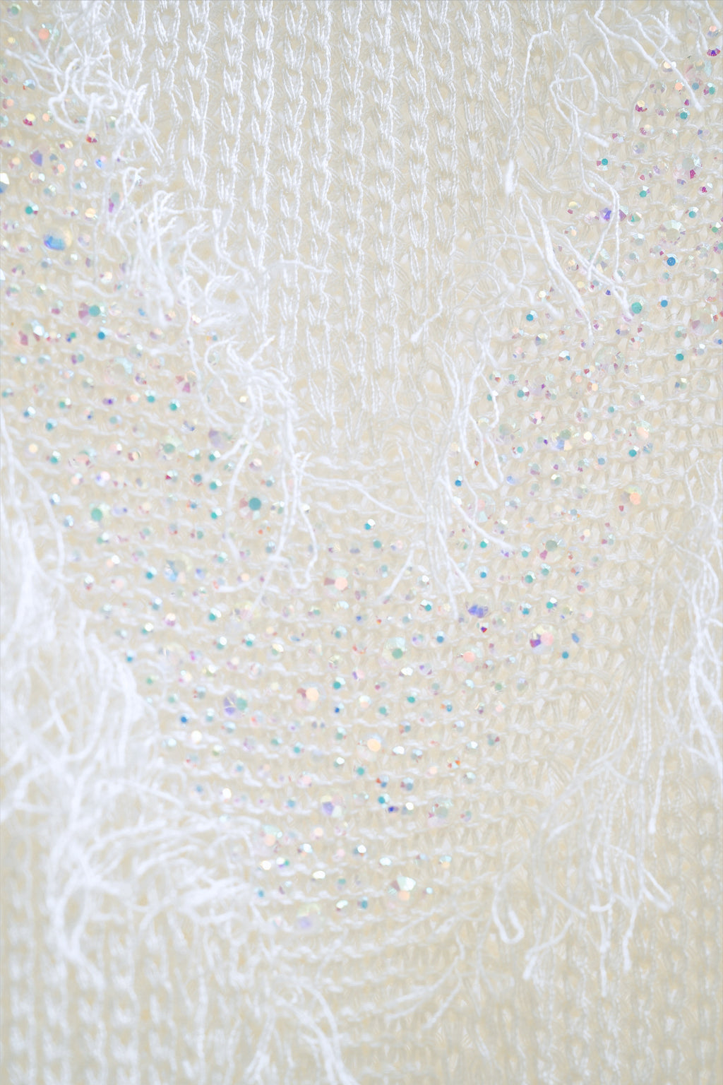 Shiny V-Neck Rhinestone Trimmed Sweater (Cream)