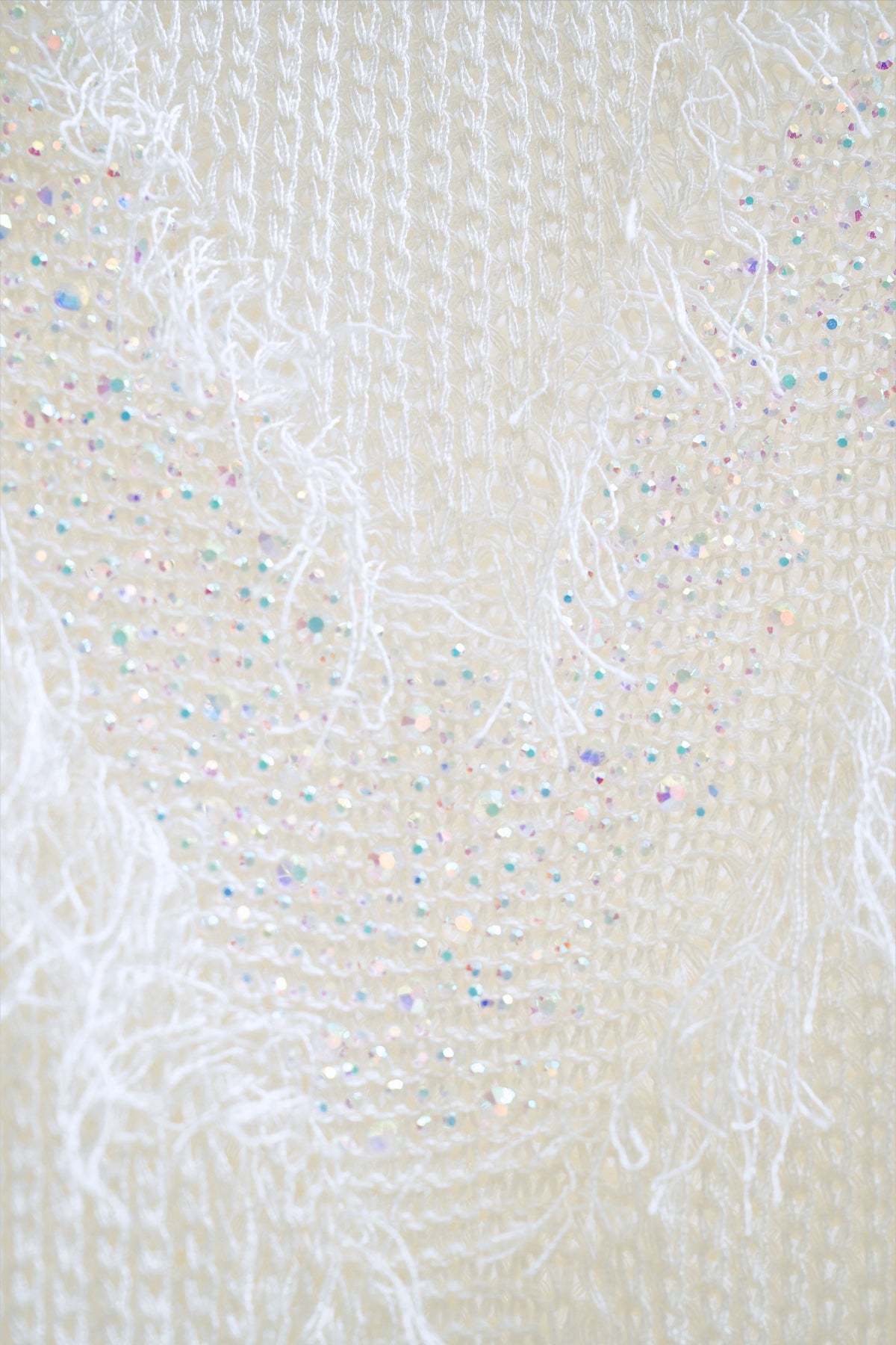 Shiny V-Neck Rhinestone Trimmed Sweater (Cream)