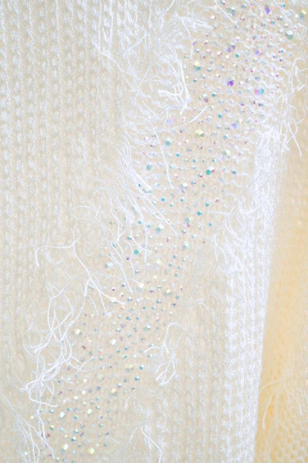 Shiny V-Neck Rhinestone Trimmed Sweater (Cream)