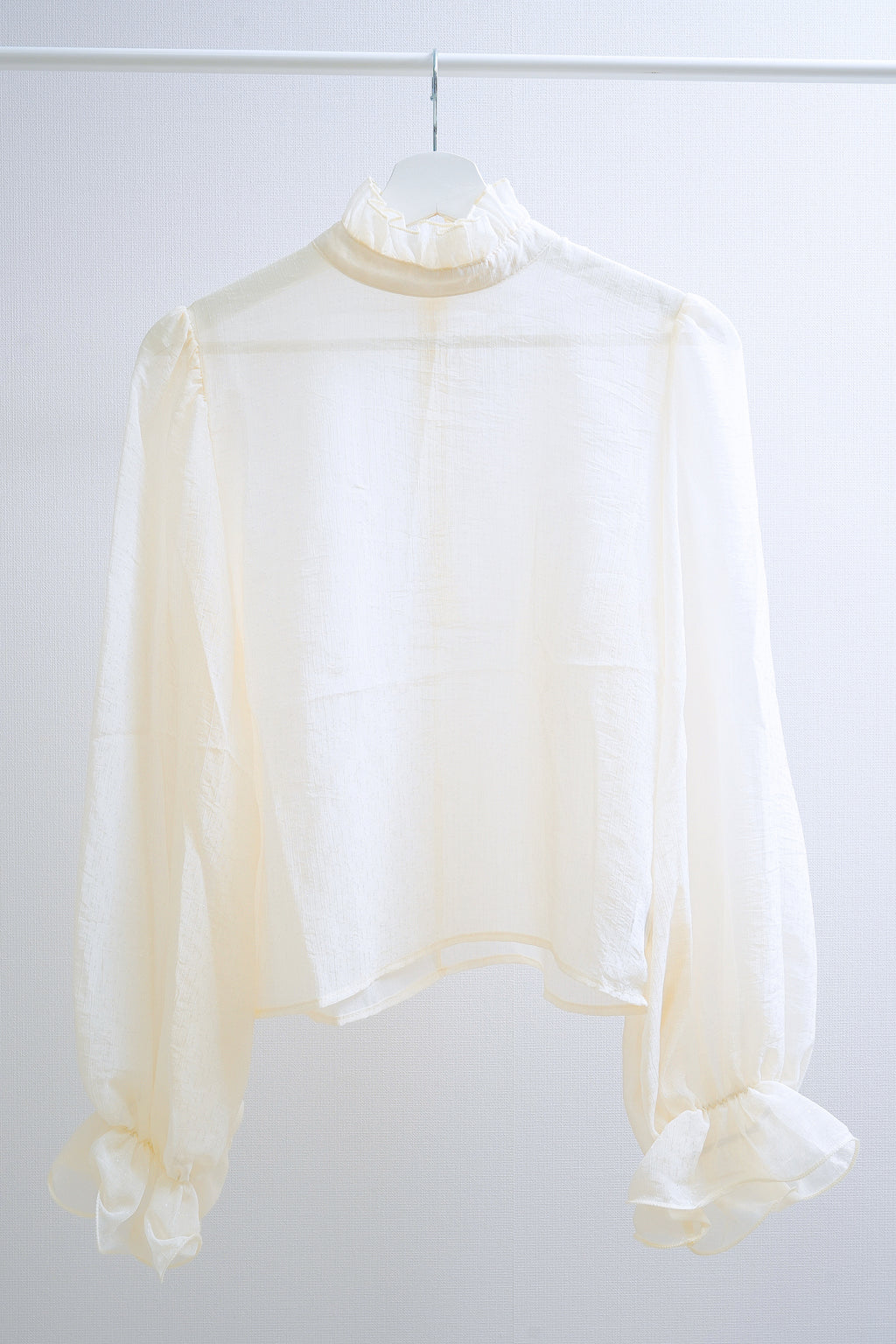 Ivory Sheer High-Neck Top & Velvet Lace Blouse Set