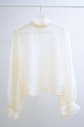 Ivory Sheer Organza Ruffled High-Neck Blouse