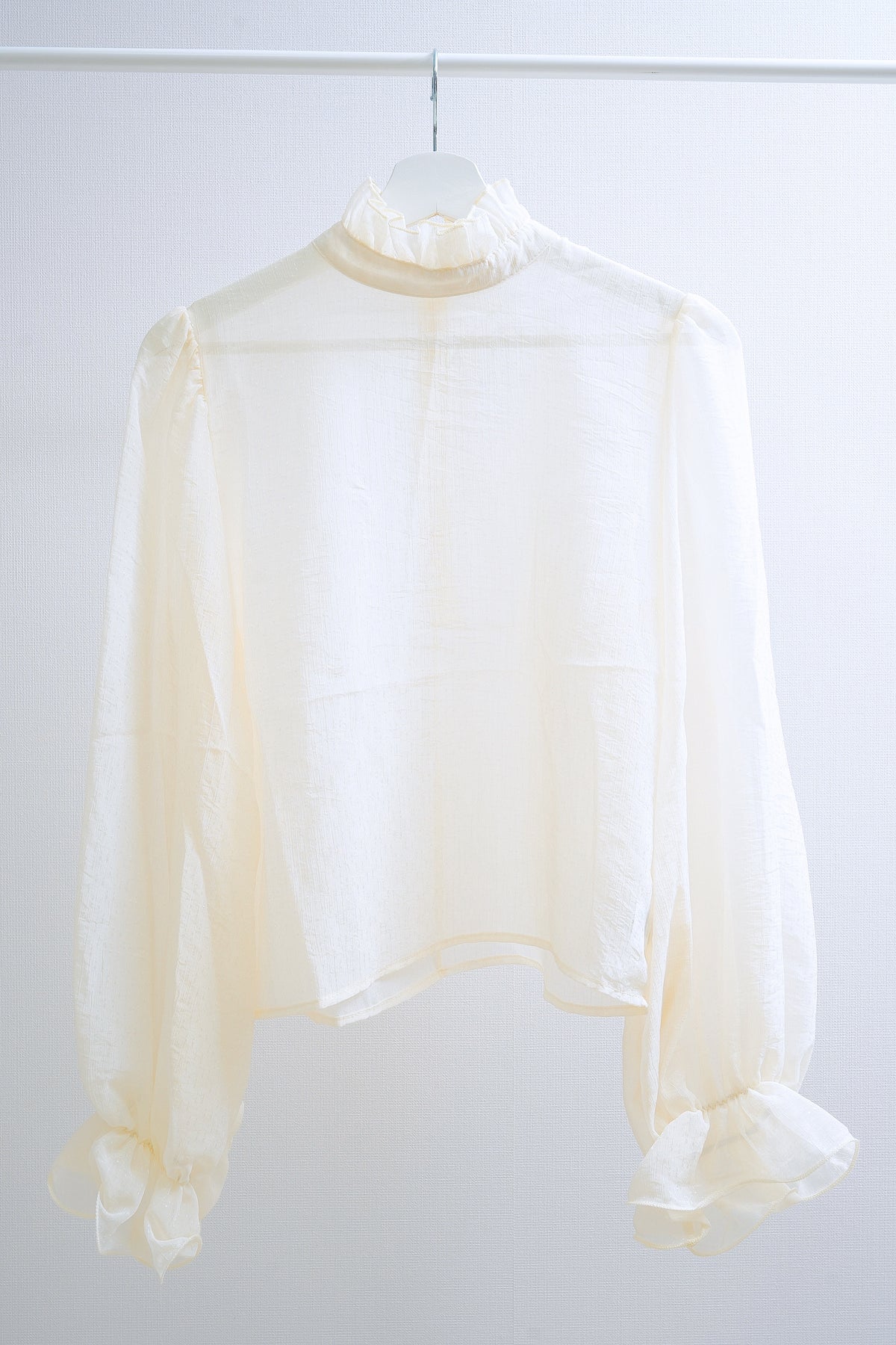 Ivory Sheer Organza Ruffled High-Neck Blouse