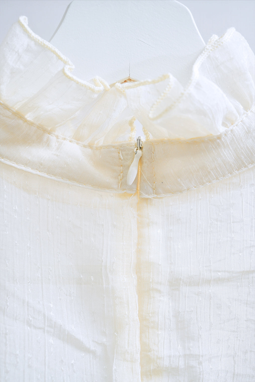 Ivory Sheer High-Neck Top & Velvet Lace Blouse Set