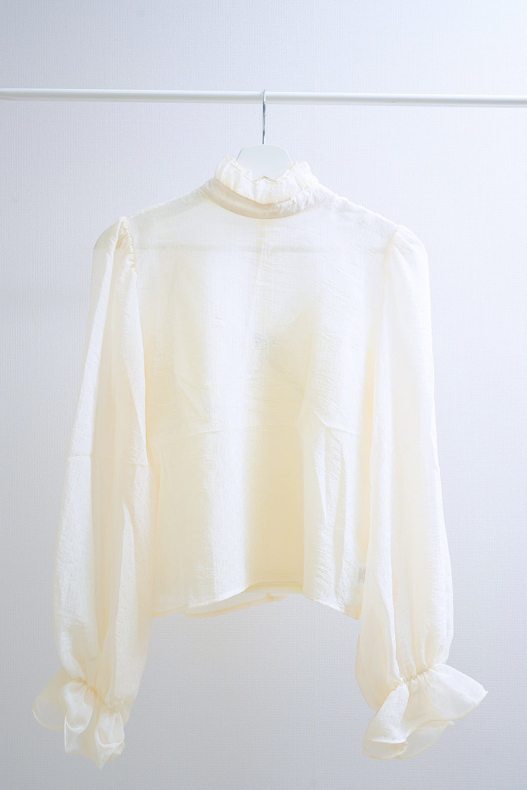 Ivory Sheer High-Neck Top & Velvet Lace Blouse Set