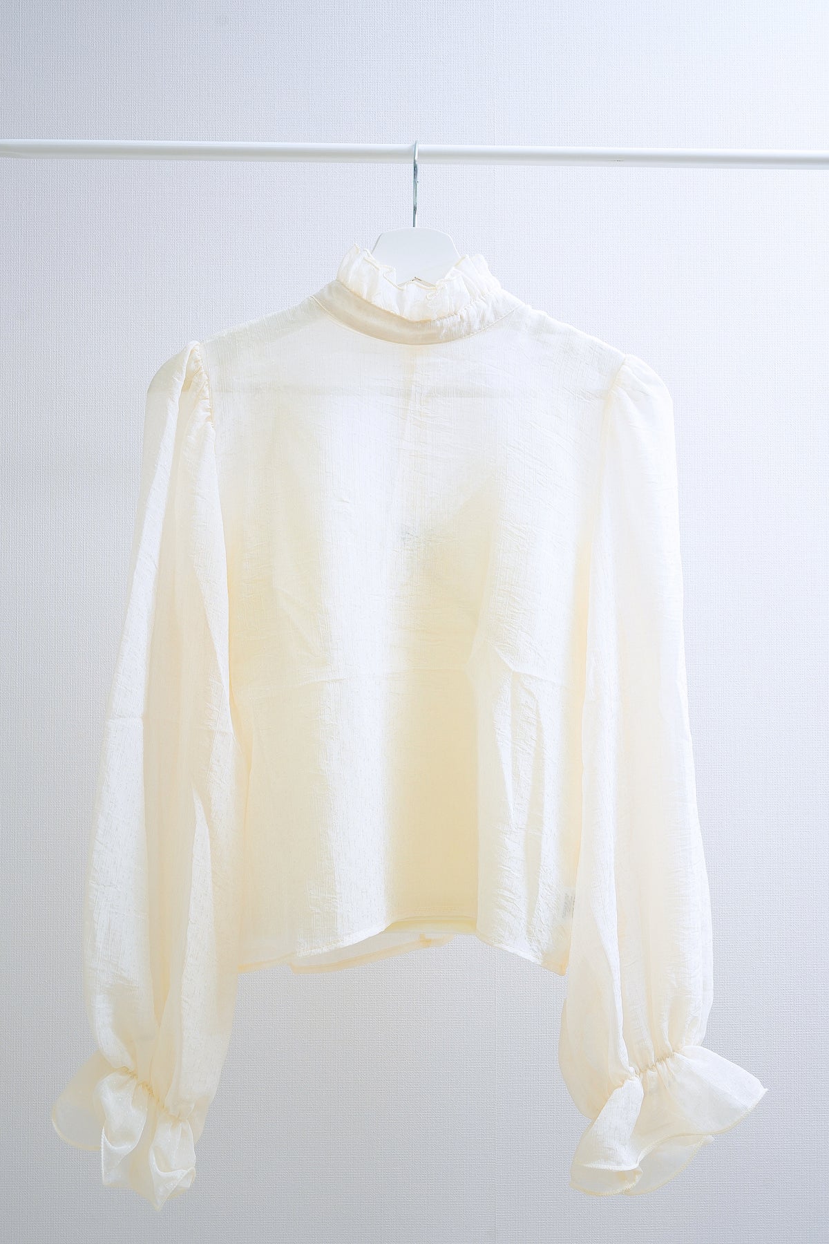 Ivory Sheer High-Neck Top & Velvet Lace Blouse Set