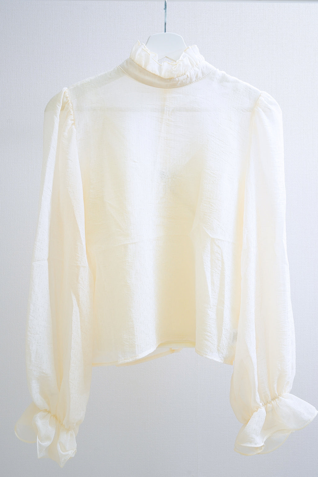 Ivory Sheer High-Neck Top & Velvet Lace Blouse Set