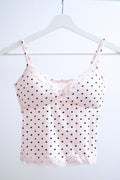 Polka Dot Ribbed Lace-Trimmed Cami (Pink)