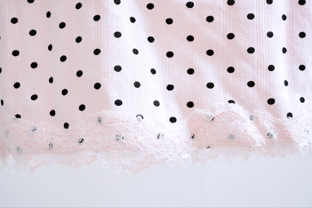Polka Dot Ribbed Lace-Trimmed Cami (Pink)