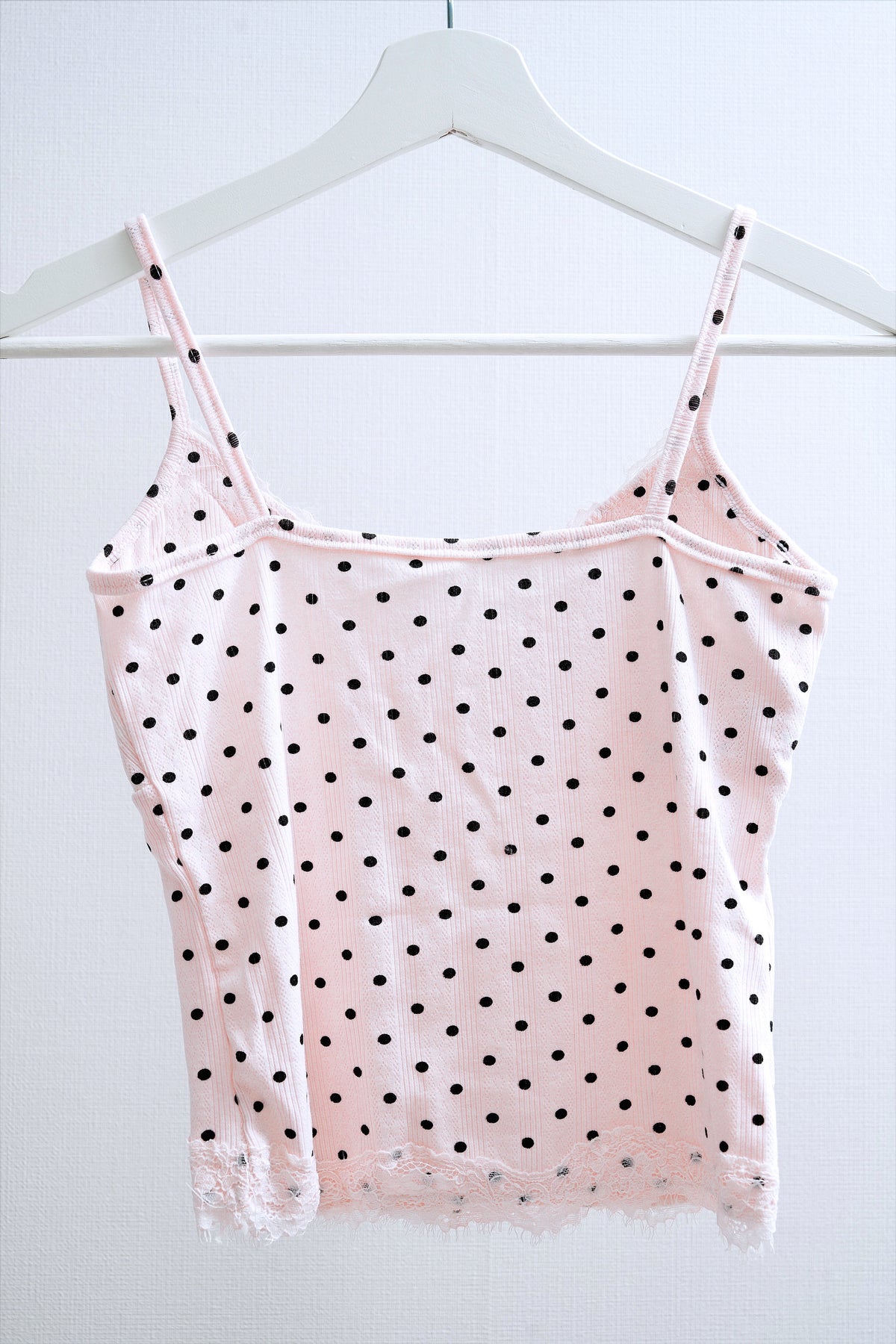 Polka Dot Ribbed Lace-Trimmed Cami (Pink)