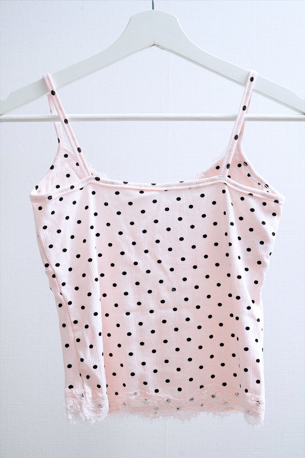 Polka Dot Ribbed Lace-Trimmed Cami