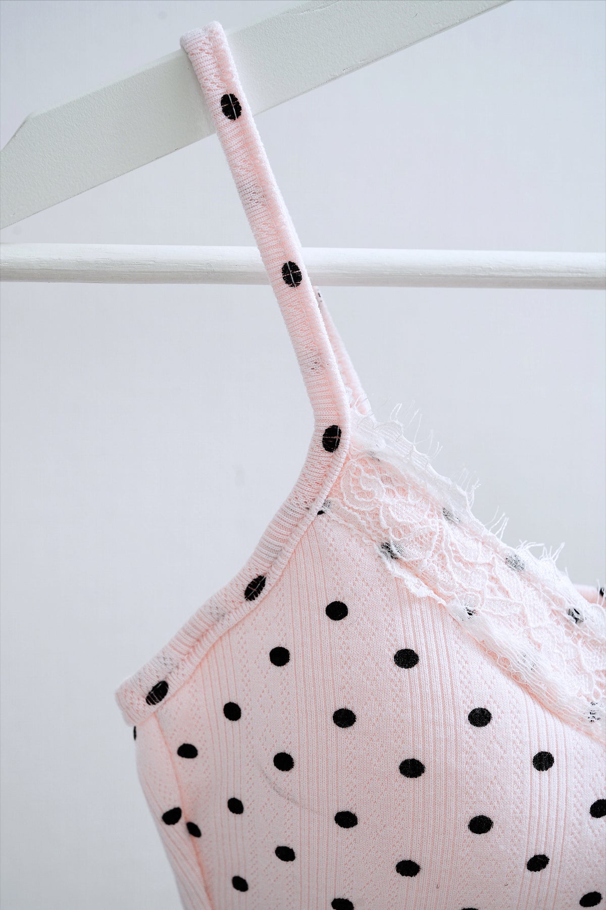Polka Dot Ribbed Lace-Trimmed Cami