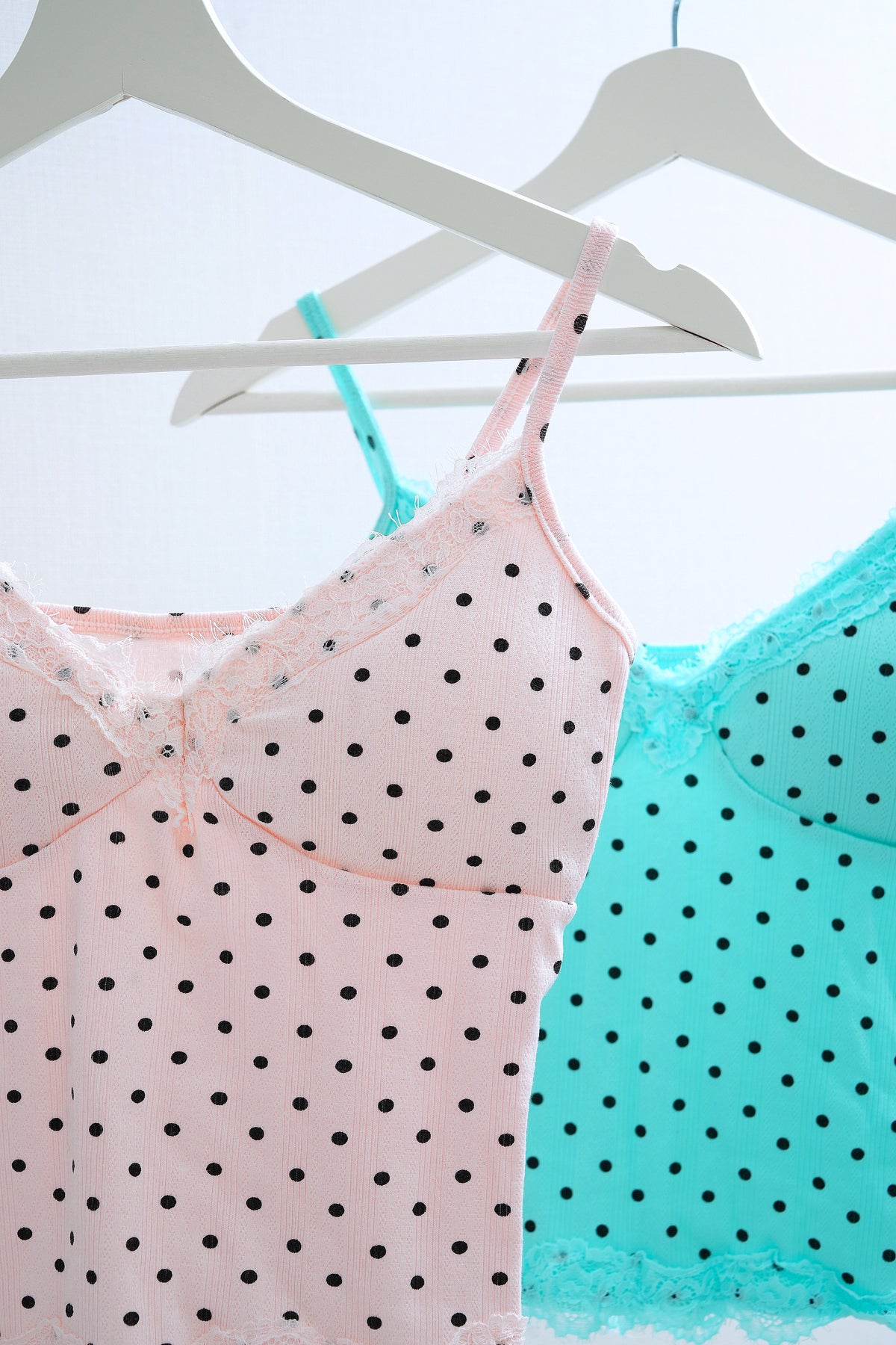 Polka Dot Ribbed Lace-Trimmed Cami (Pink)