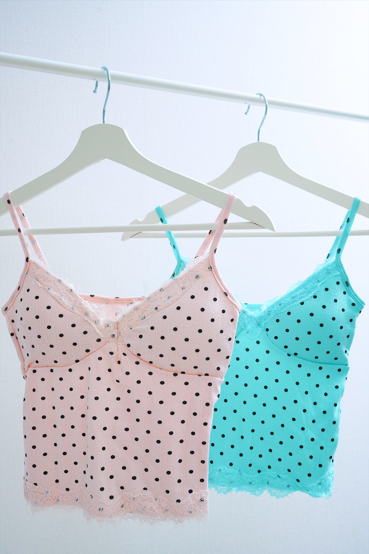 Polka Dot Ribbed Lace-Trimmed Cami (Pink)
