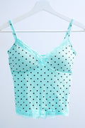 Polka Dot Ribbed Lace-Trimmed Cami (Mint)
