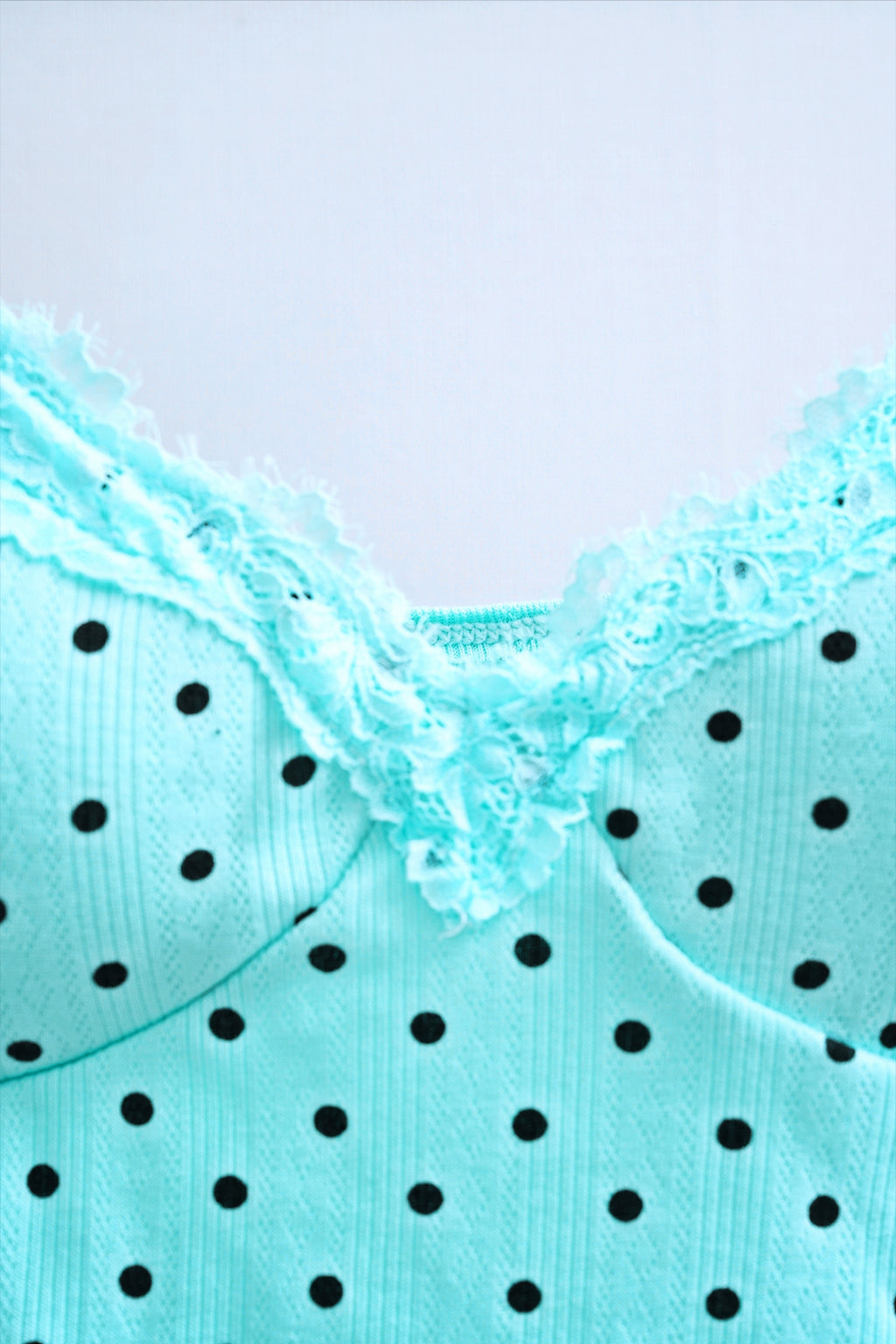 Polka Dot Ribbed Lace-Trimmed Cami (Mint)