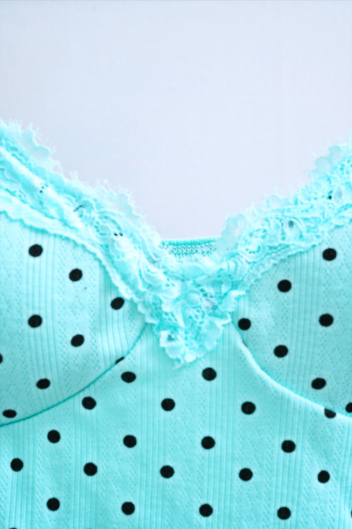 Polka Dot Ribbed Lace-Trimmed Cami