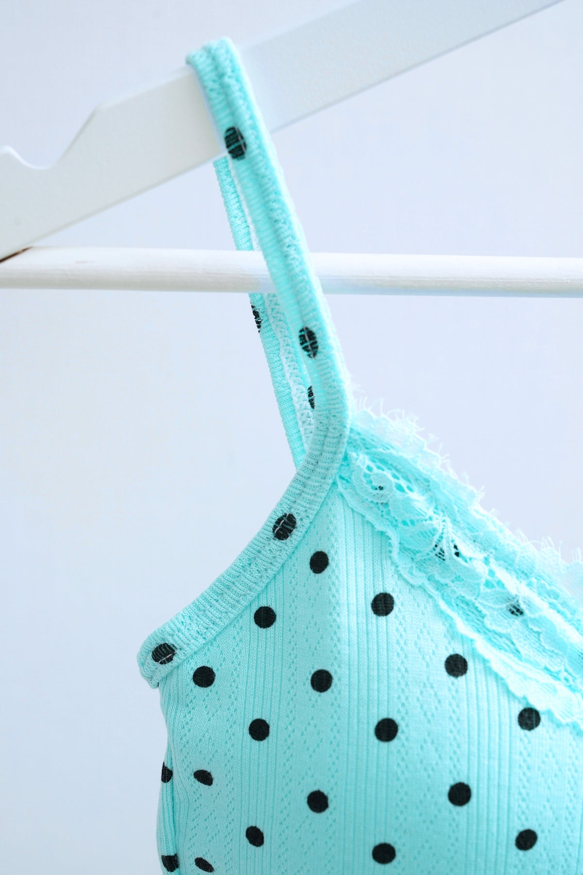 Polka Dot Ribbed Lace-Trimmed Cami (Mint)