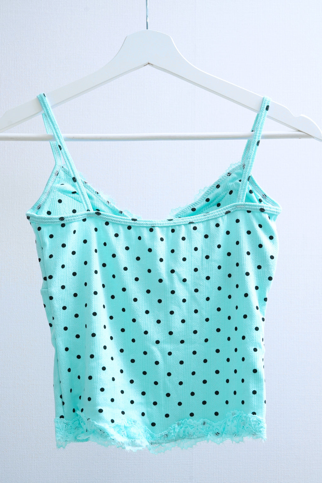 Polka Dot Ribbed Lace-Trimmed Cami (Mint)