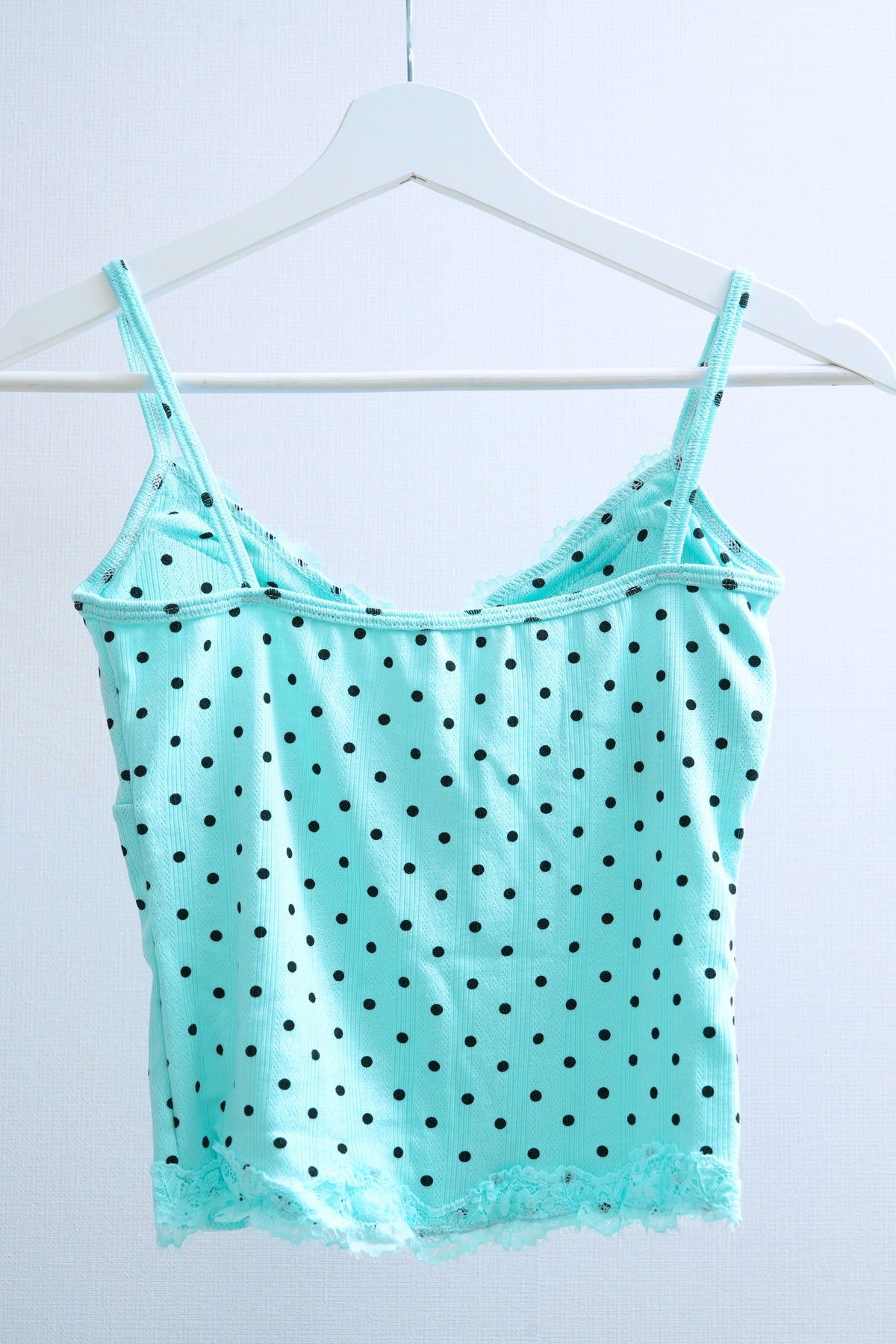 Polka Dot Ribbed Lace-Trimmed Cami