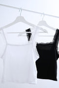 Delicate Scallop Lace Trimmed Square Neck Cami (White/Black)