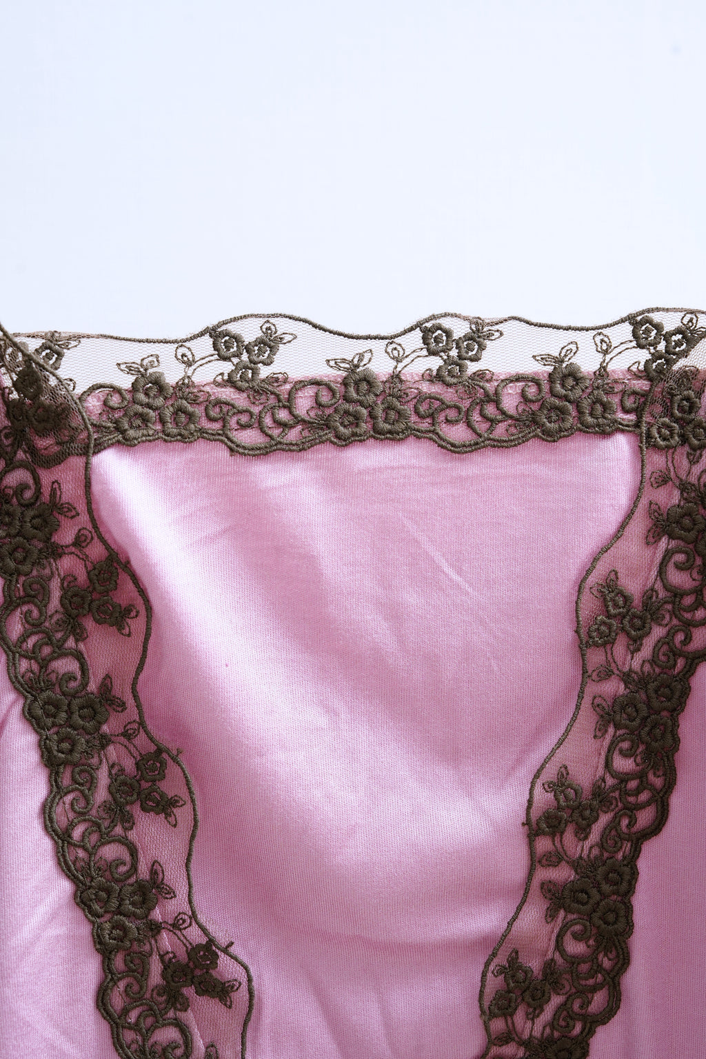 Dusty Pink Square Neck Tank with Brown Floral Lace Trim