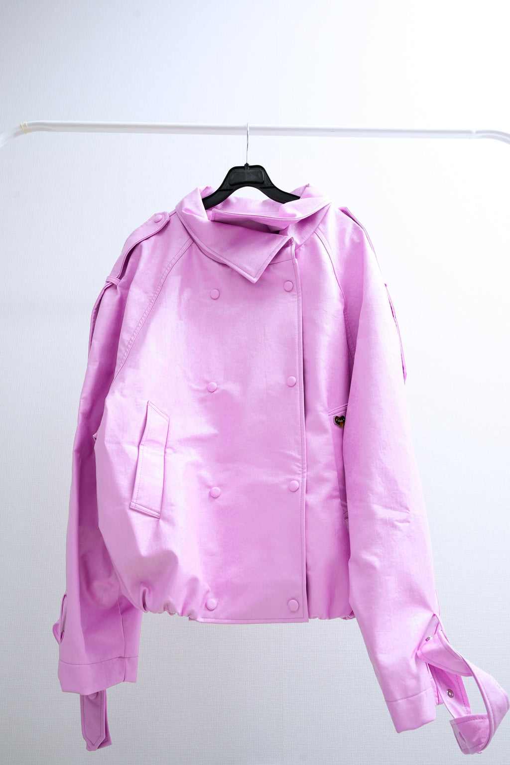 Bubblegum Pink Stand Collar Faux Leather Jacket (Pink/Brown/Black)