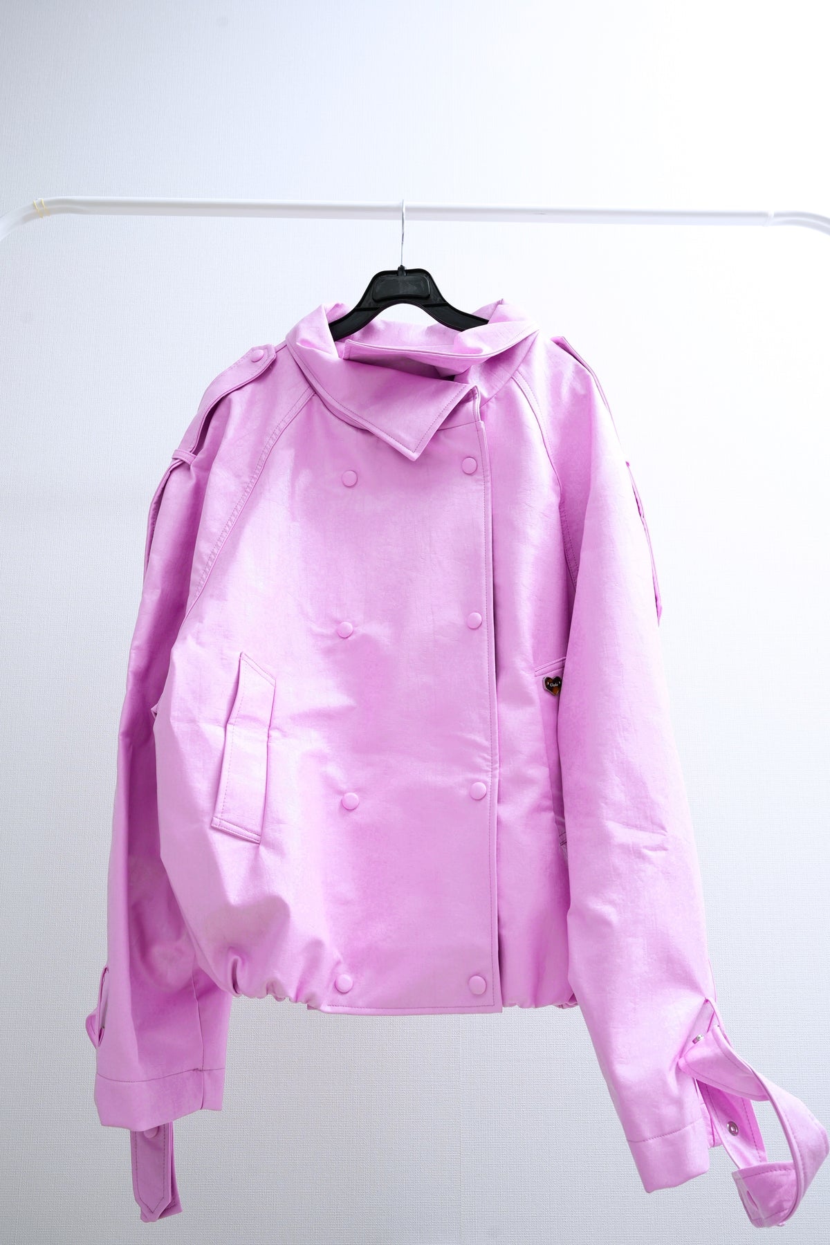 Bubblegum Pink Stand Collar Faux Leather Jacket (Pink/Brown/Black)