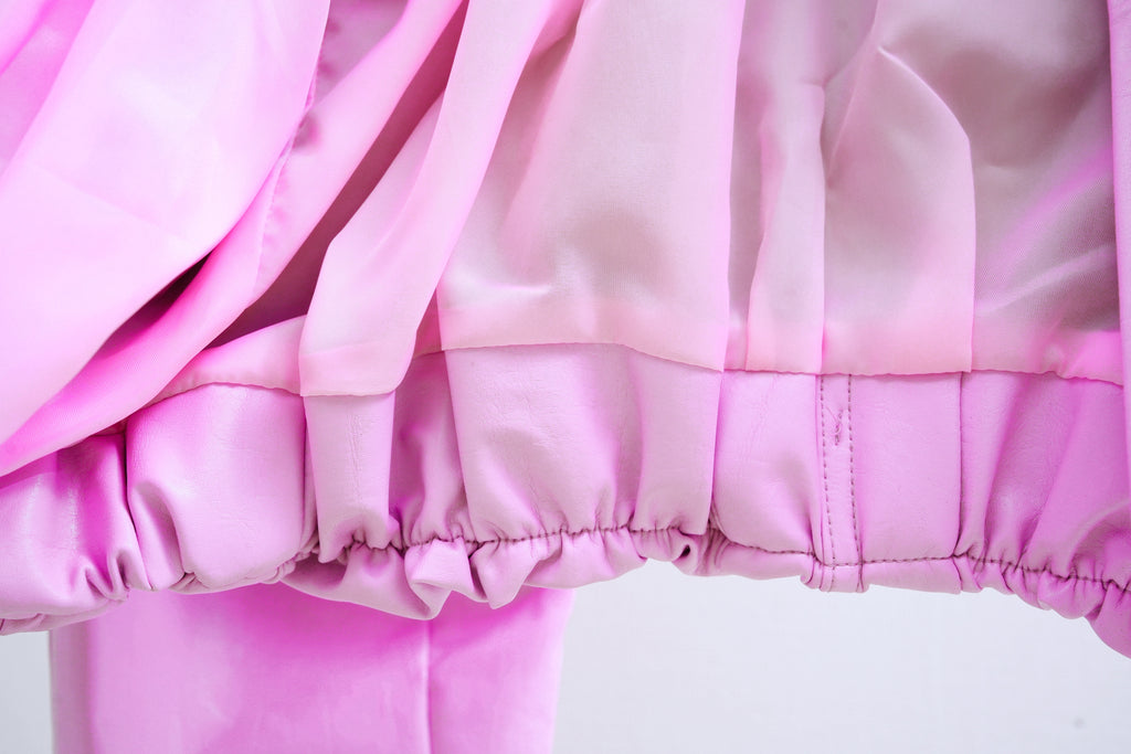 Bubblegum Pink Stand Collar Faux Leather Jacket (Pink/Brown/Black)