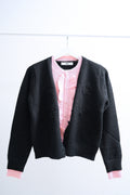Contrast Black & Pink Layered Ruffle Trim Knit Cardigan